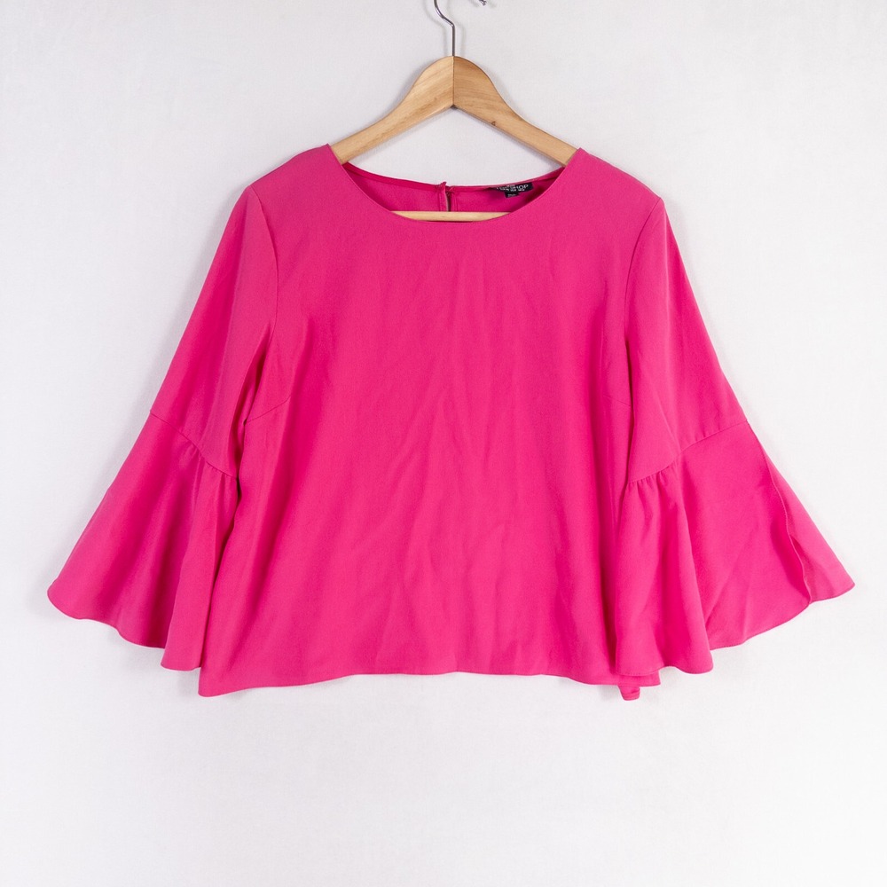 Topshop Blouse Womens US 8 PETITE Pink 3/4 Bell Sleeve Boxy Flirty Feminine